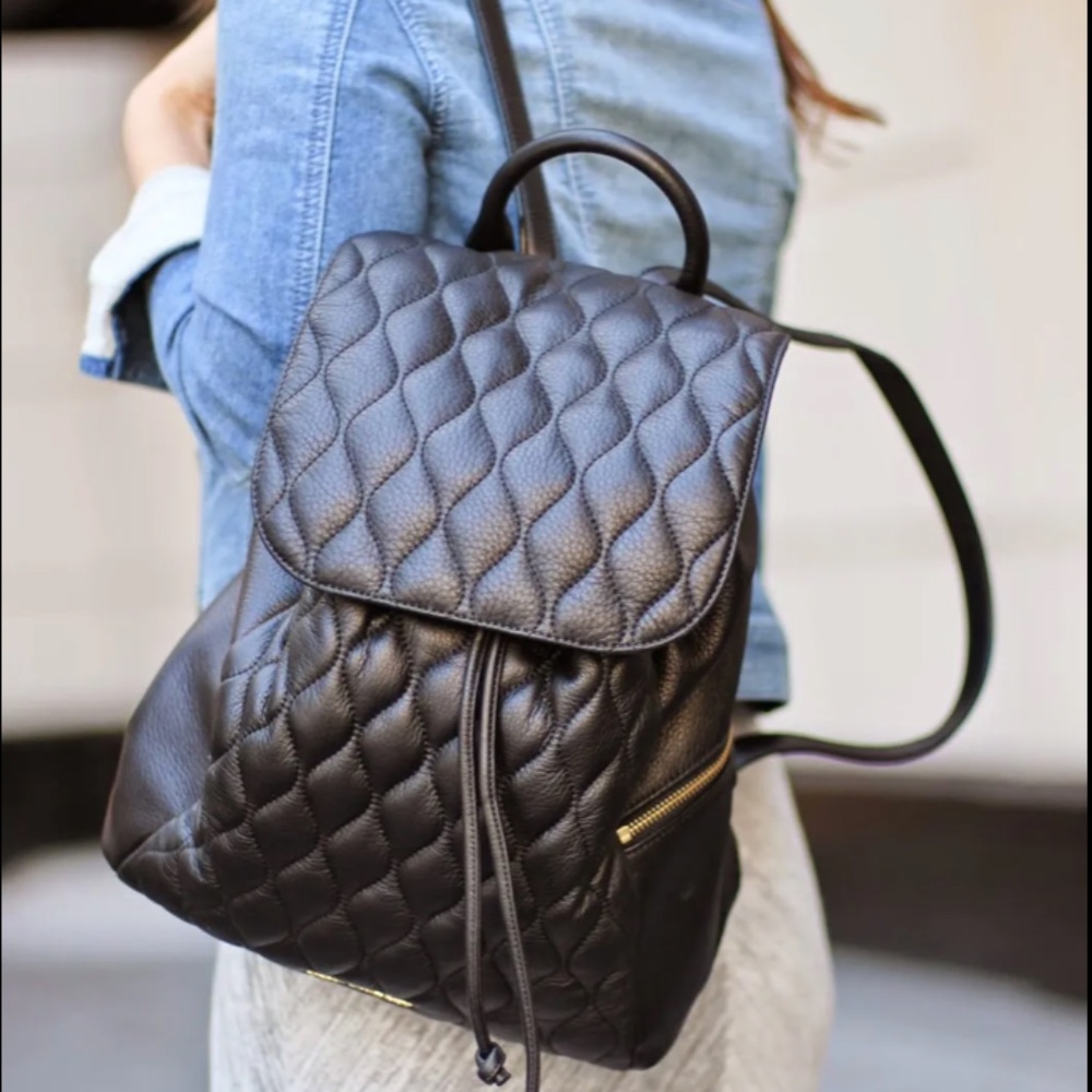 Vera Bradley Amy Quilted Leather Backpack in Black MRSP $258